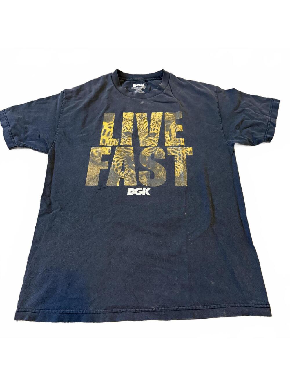 DGK Live Fast Leopard Graphic Skate Tee Black Large Y2K Streetwear